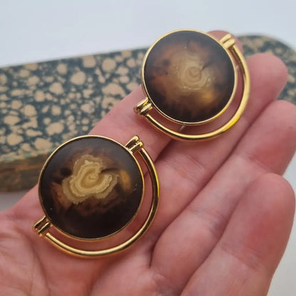 Pendientes vintage NOS grandes y redondos de los años 80 marrones dorados