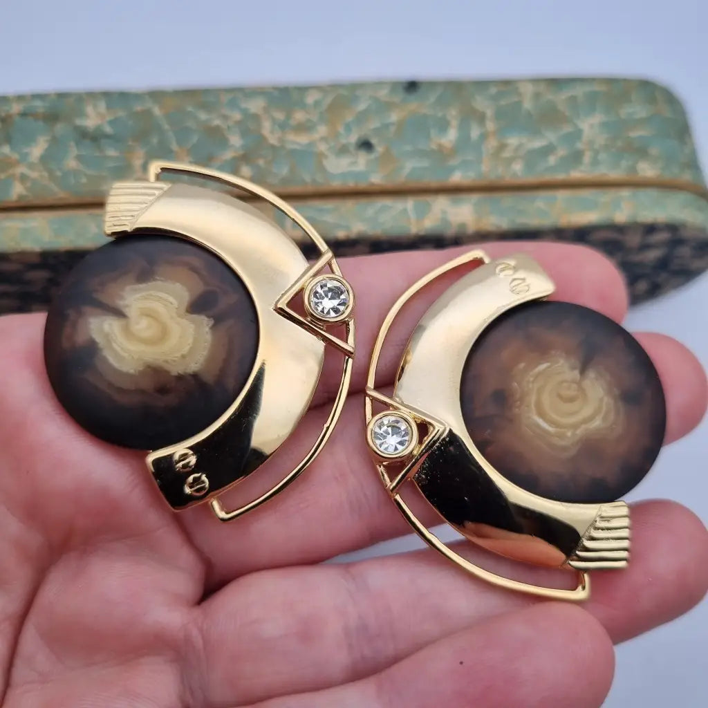 Pendientes vintage nos grandes y redondos de los años 80 marrones dorados,