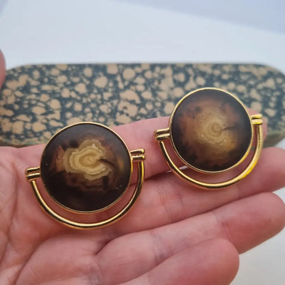 Pendientes vintage NOS grandes y redondos de los años 80 marrones dorados