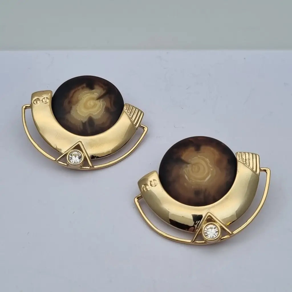Pendientes vintage nos grandes y redondos de los años 80 marrones dorados,