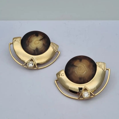 Pendientes vintage nos grandes y redondos de los años 80 marrones dorados,
