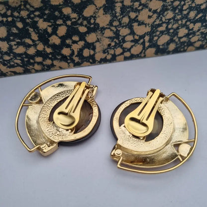 Pendientes vintage nos grandes y redondos de los años 80 marrones dorados,