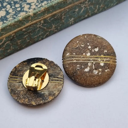 Pendientes vintage nos grandes y redondos de los años 80 marrones dorados,