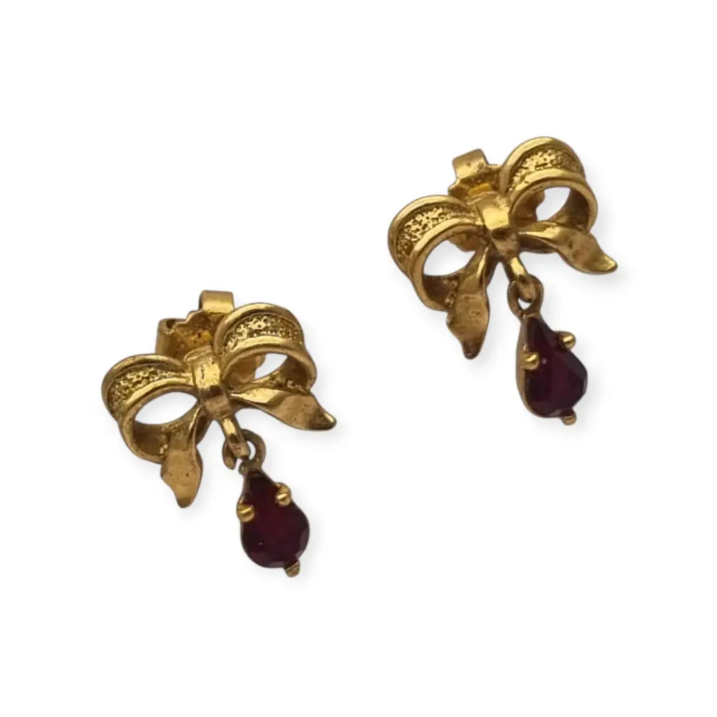 Pendientes vintage en metal dorado forma de lazo con colgante lágrima años
