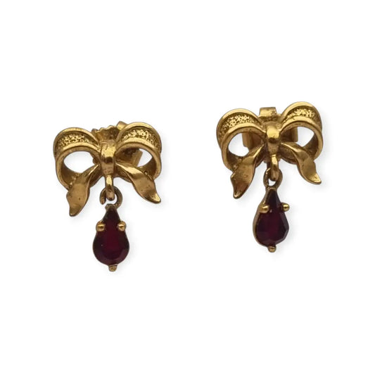 Pendientes vintage en metal dorado forma de lazo con colgante lágrima años