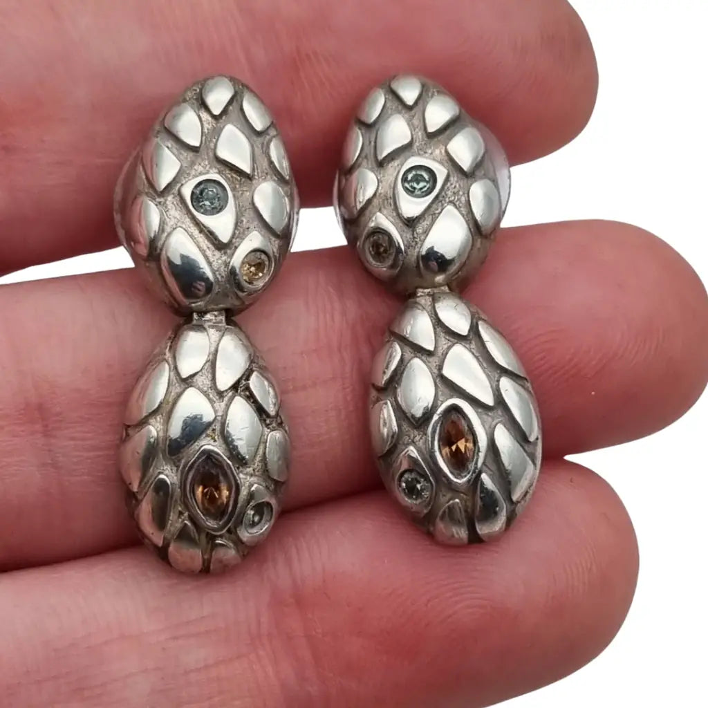 Pendientes Vintage ’Monet’ en plata 925 con diseño texturizado y cristales