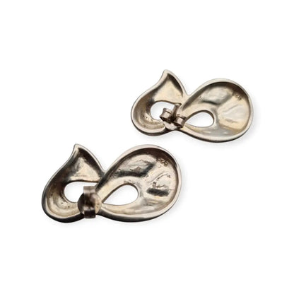 Pendientes vintage de plata 925 con ónix y nácar diseño curvo calado