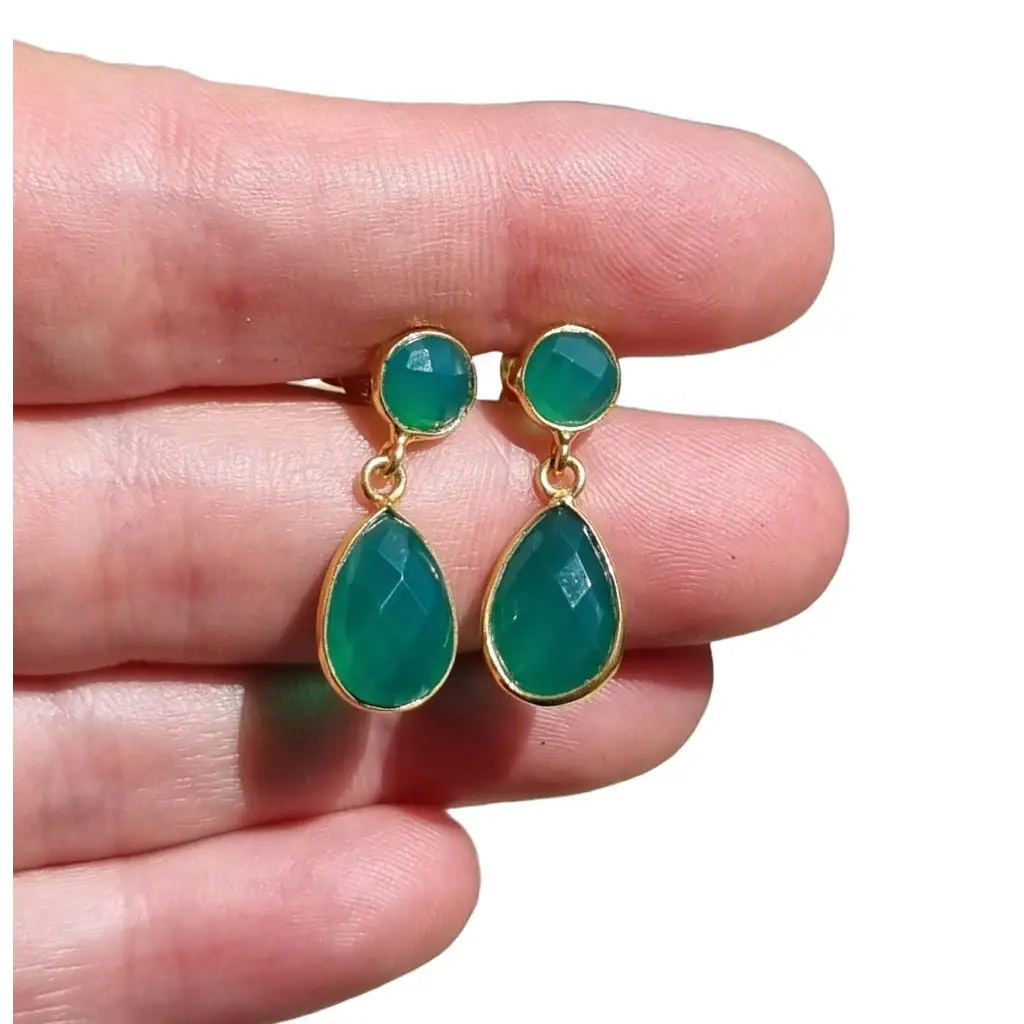 Pendientes de ónix verde pendientes oro colgantes boho