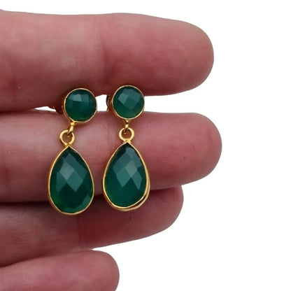 Pendientes de ónix verde pendientes oro colgantes boho