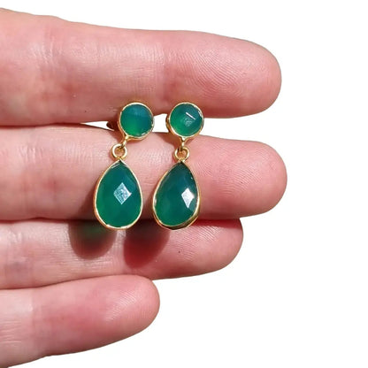 Pendientes de ónix verde pendientes oro colgantes boho