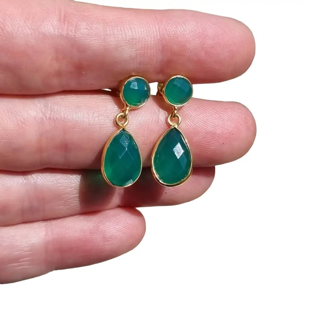 Pendientes de ónix verde pendientes oro colgantes boho