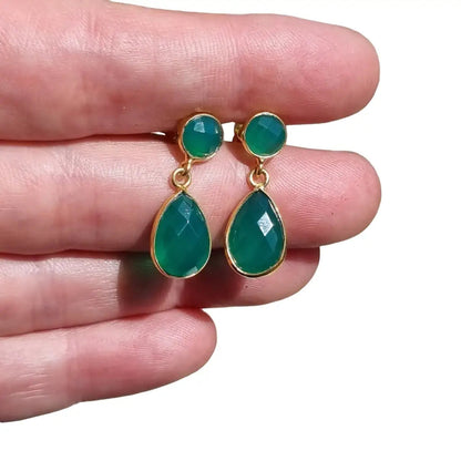 Pendientes de ónix verde pendientes oro colgantes boho