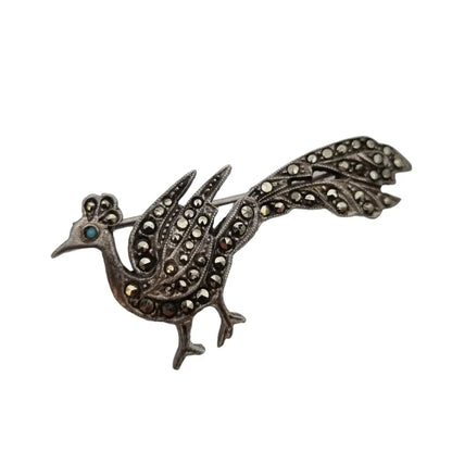 Broche de plata pavo real pin pájaro broche ley