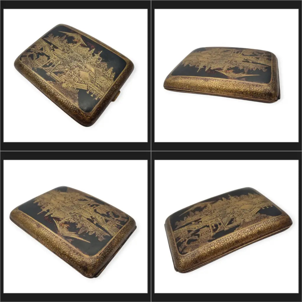 Pitillera oriental de la década 1930 grabado en oro 24 quilates marca K24