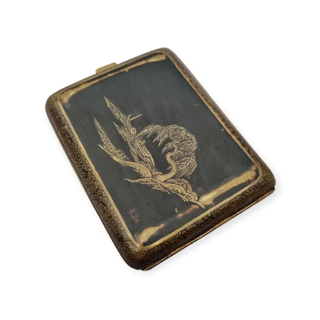 Pitillera oriental de la década 1930 grabado en oro 24 quilates marca K24