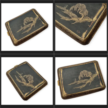 Pitillera oriental de la década 1930 grabado en oro 24 quilates marca K24