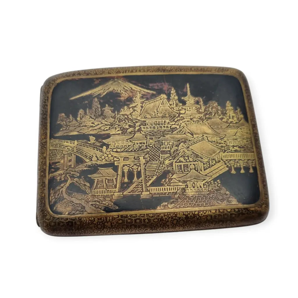 Pitillera oriental de la década 1930 grabado en oro 24 quilates marca K24