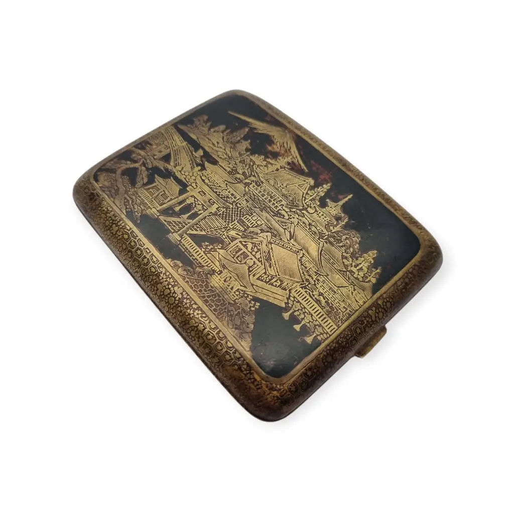 Pitillera oriental de la década 1930 grabado en oro 24 quilates marca K24