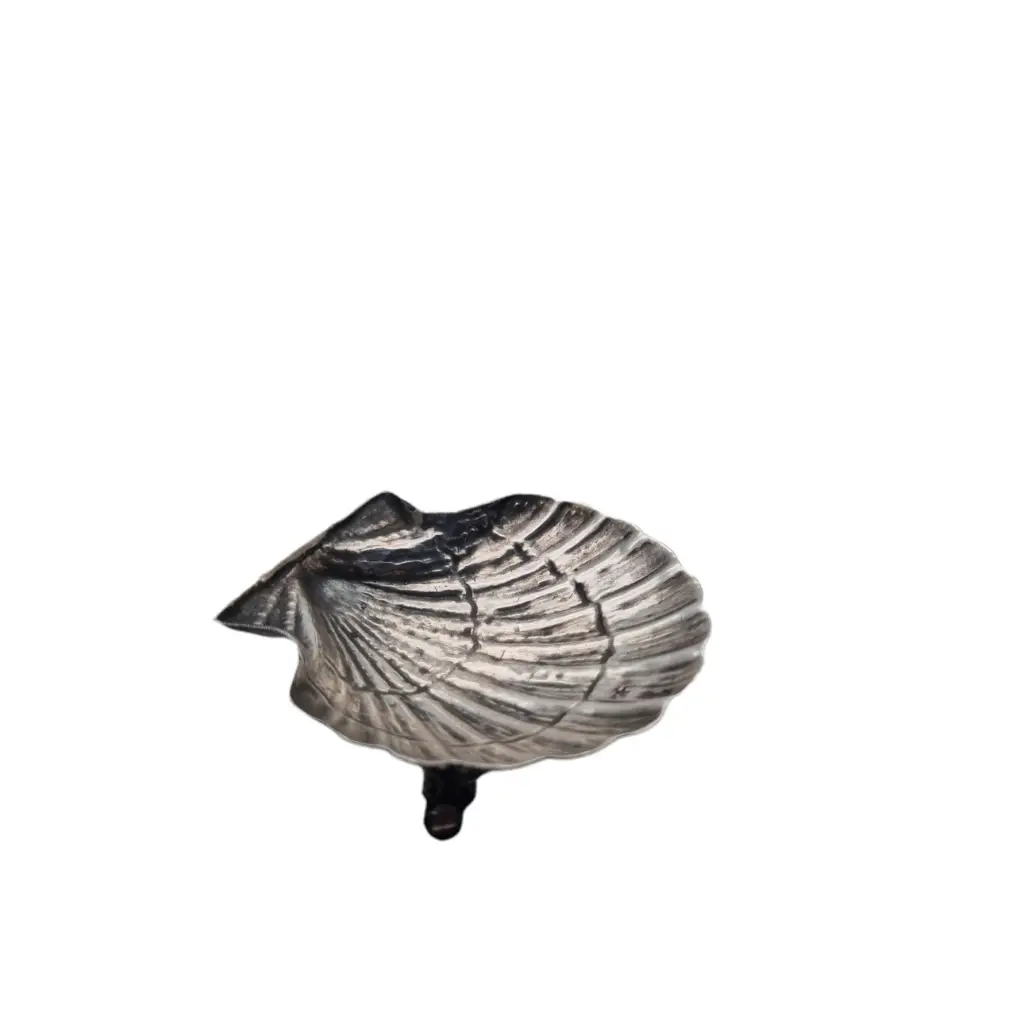 Plato de plata en forma concha bandeja pequeña plata. Alrededor