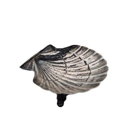Plato de plata en forma concha bandeja pequeña plata. Alrededor