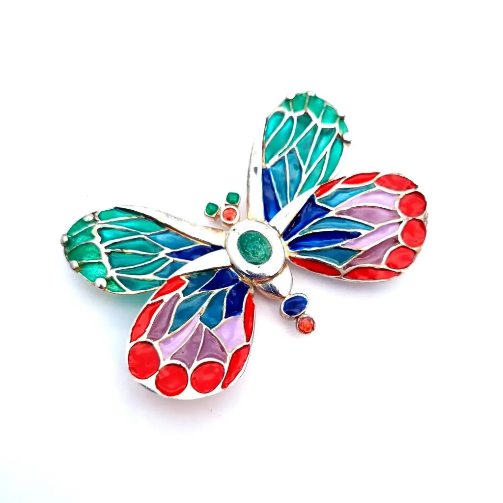 Broche de libélula. Alen Dione libélula plata vintage con esmaltes