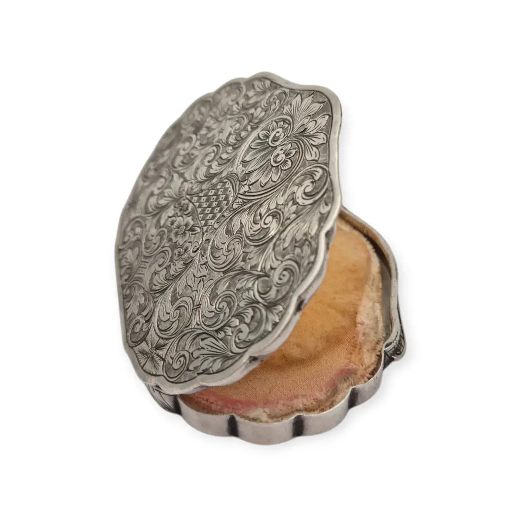 Polvera antigua italiana de plata 800 con espejo interior grabado floral años