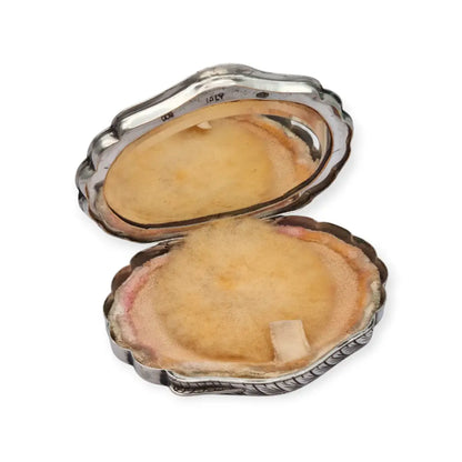 Polvera antigua italiana de plata 800 con espejo interior grabado floral años