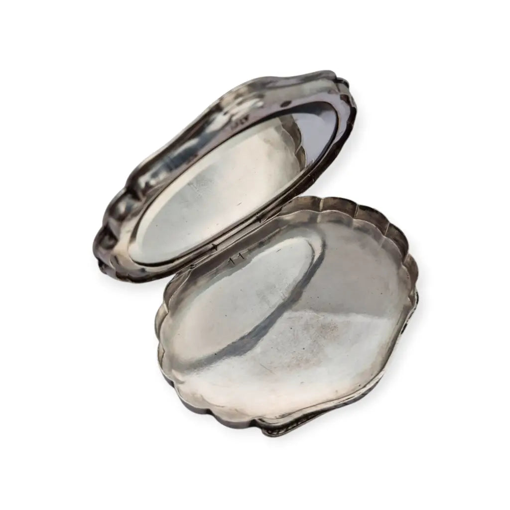 Polvera antigua italiana de plata 800 con espejo interior grabado floral años