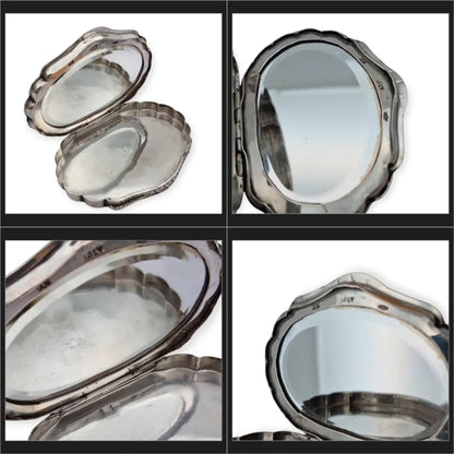 Polvera antigua italiana de plata 800 con espejo interior grabado floral años