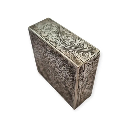 Polvera Art Déco en plata grabada apertura por pulsador lateral compartimento