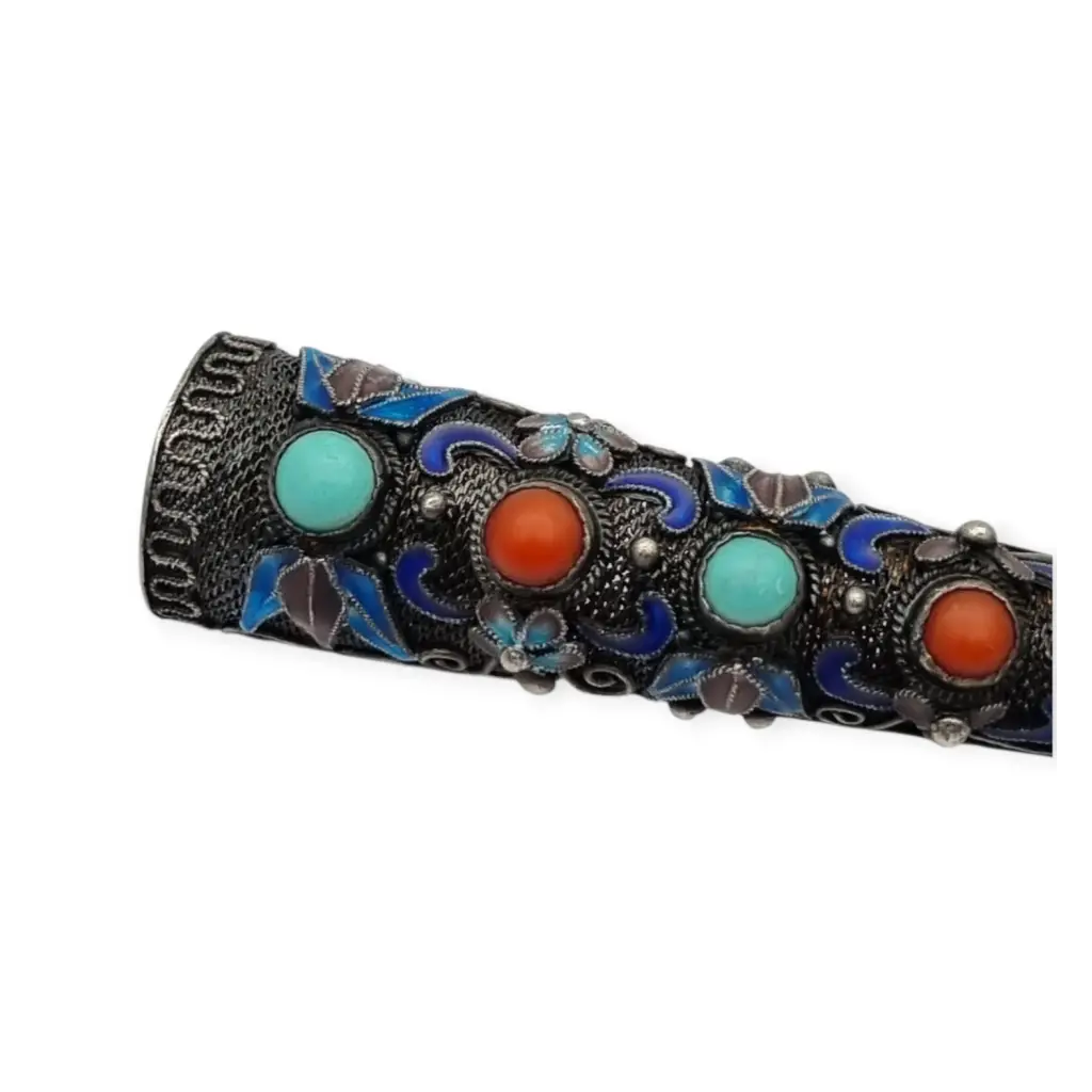 Protector de uñas chino en filigrana plata piedras y esmalte siglo XX huzhi