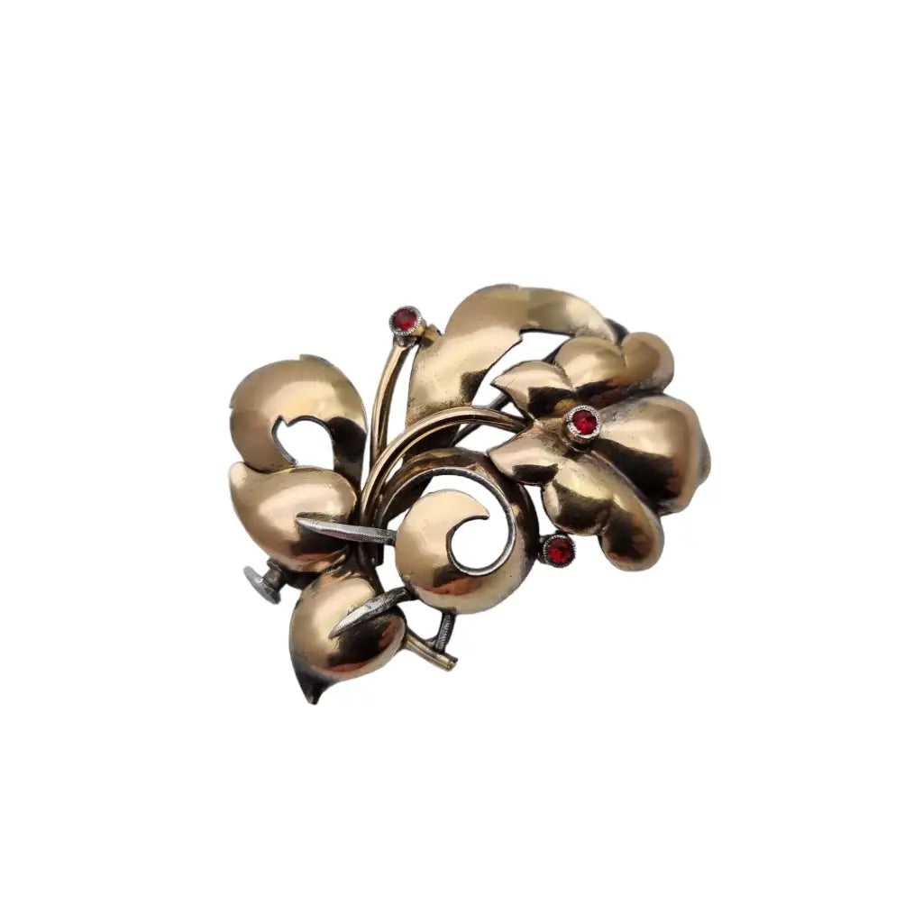 Broche Bouquet de plata y oro broche alfiler flores para mujer piedra rosa