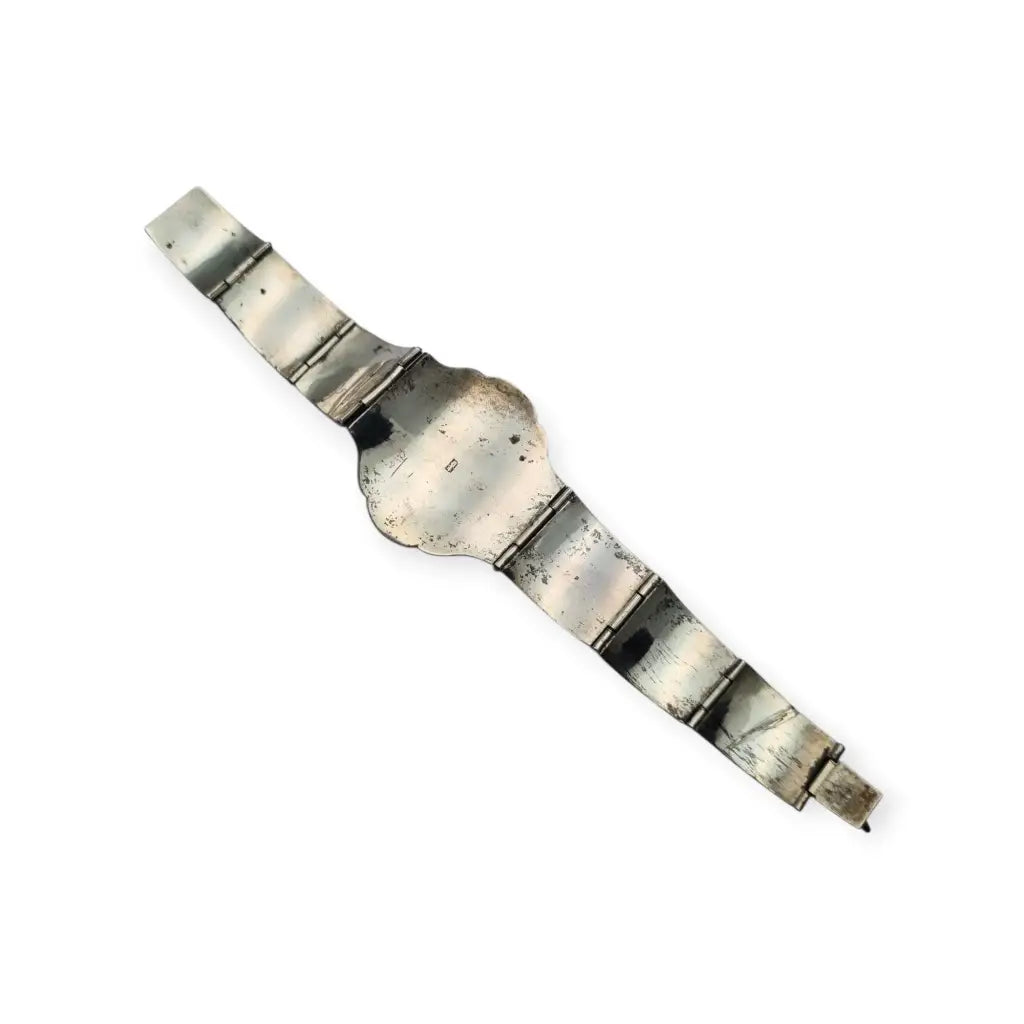 Pulsera antigua de plata firmada • jade verde central y dragones calados • Art