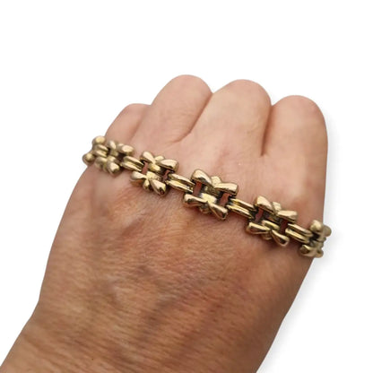 Pulsera Art Decó tardío en plata dorada diseño geométrico modular para mujer