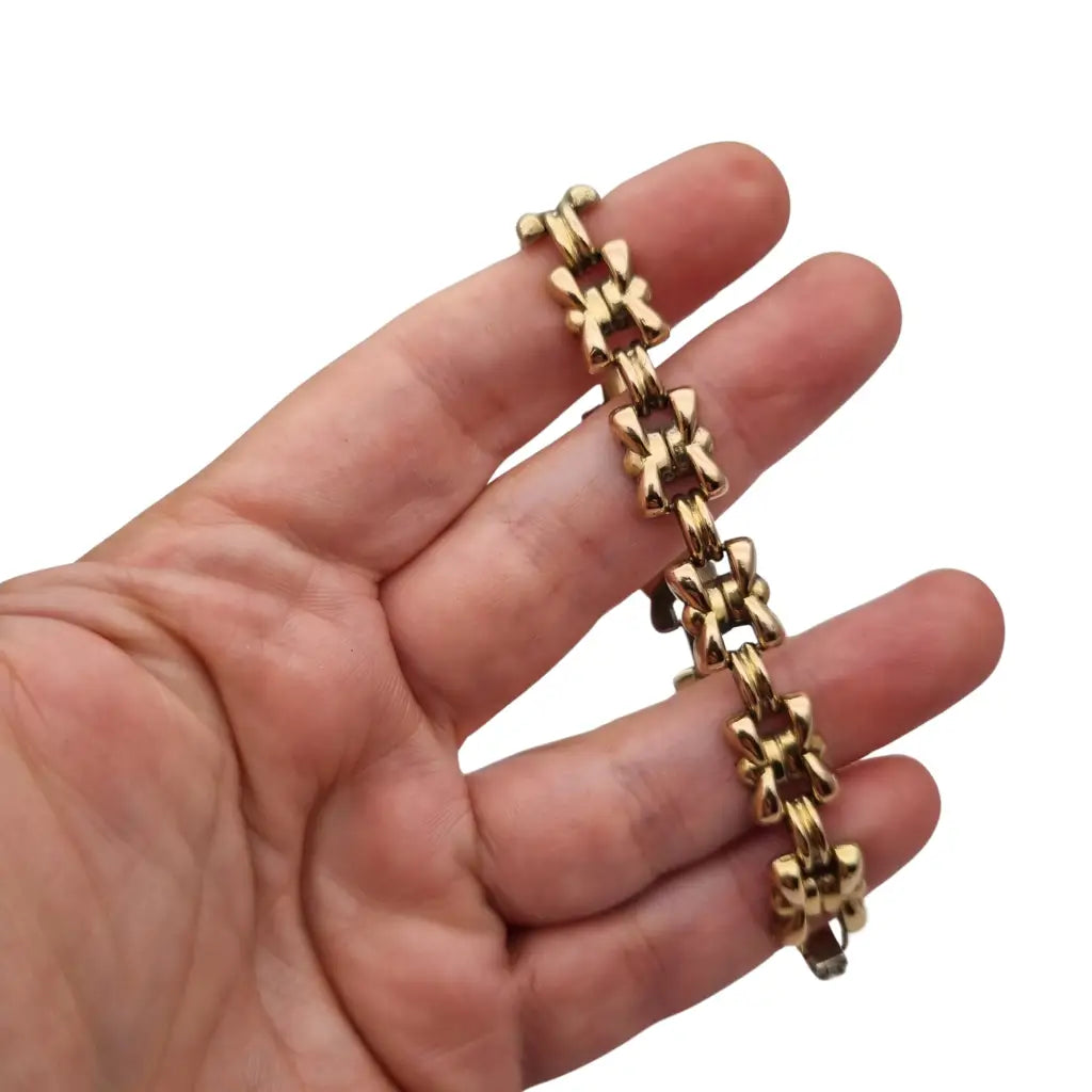 Pulsera Art Decó tardío en plata dorada diseño geométrico modular para mujer