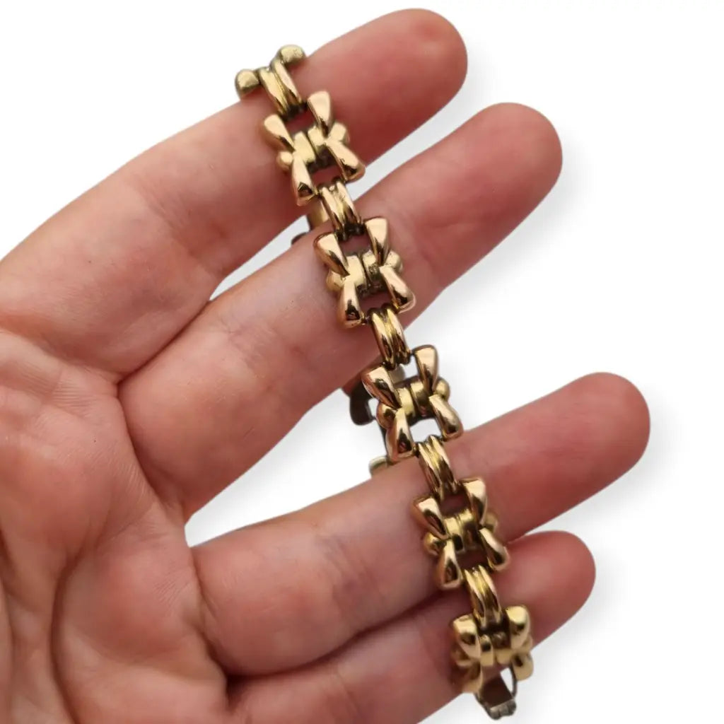 Pulsera Art Decó tardío en plata dorada diseño geométrico modular para mujer