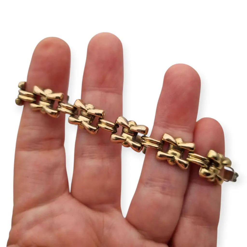 Pulsera Art Decó tardío en plata dorada diseño geométrico modular para mujer