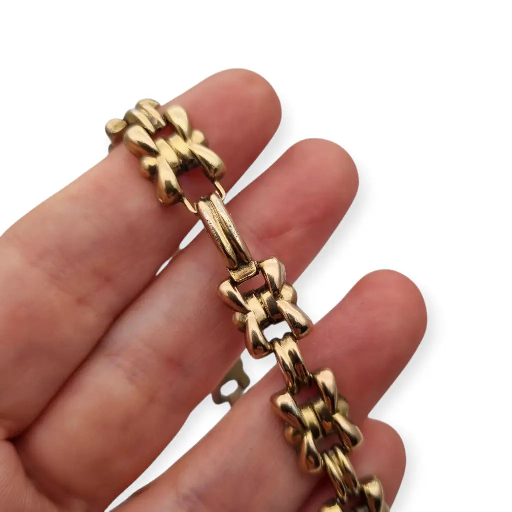 Pulsera Art Decó tardío en plata dorada diseño geométrico modular para mujer