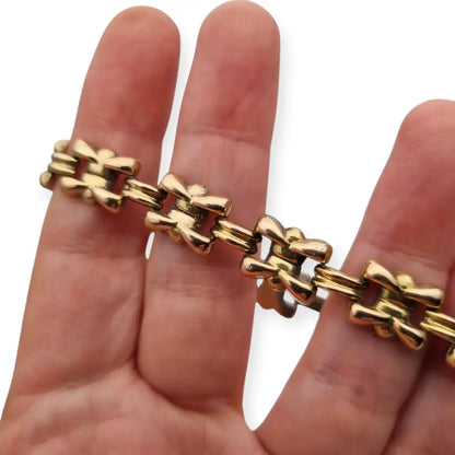 Pulsera Art Decó tardío en plata dorada diseño geométrico modular para mujer