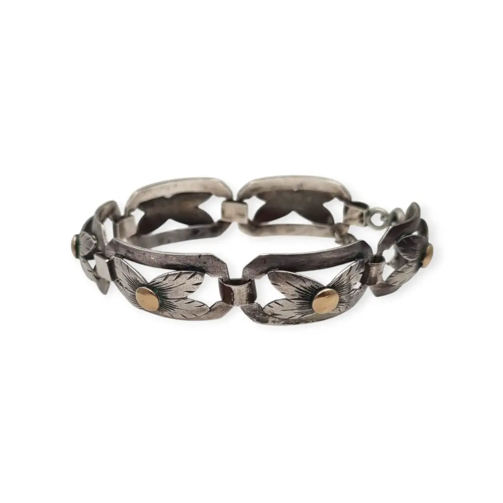 Pulsera Art Decó tardío en plata y vistas de oro años 40-50 eslabones calados