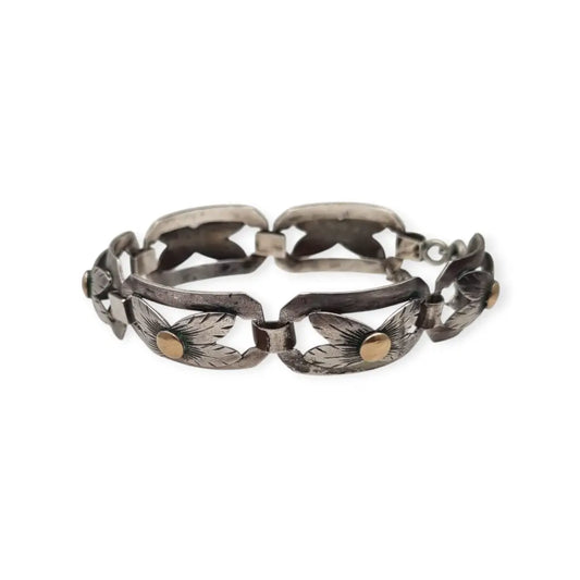 Pulsera Art Decó tardío en plata y vistas de oro años 40-50 eslabones calados