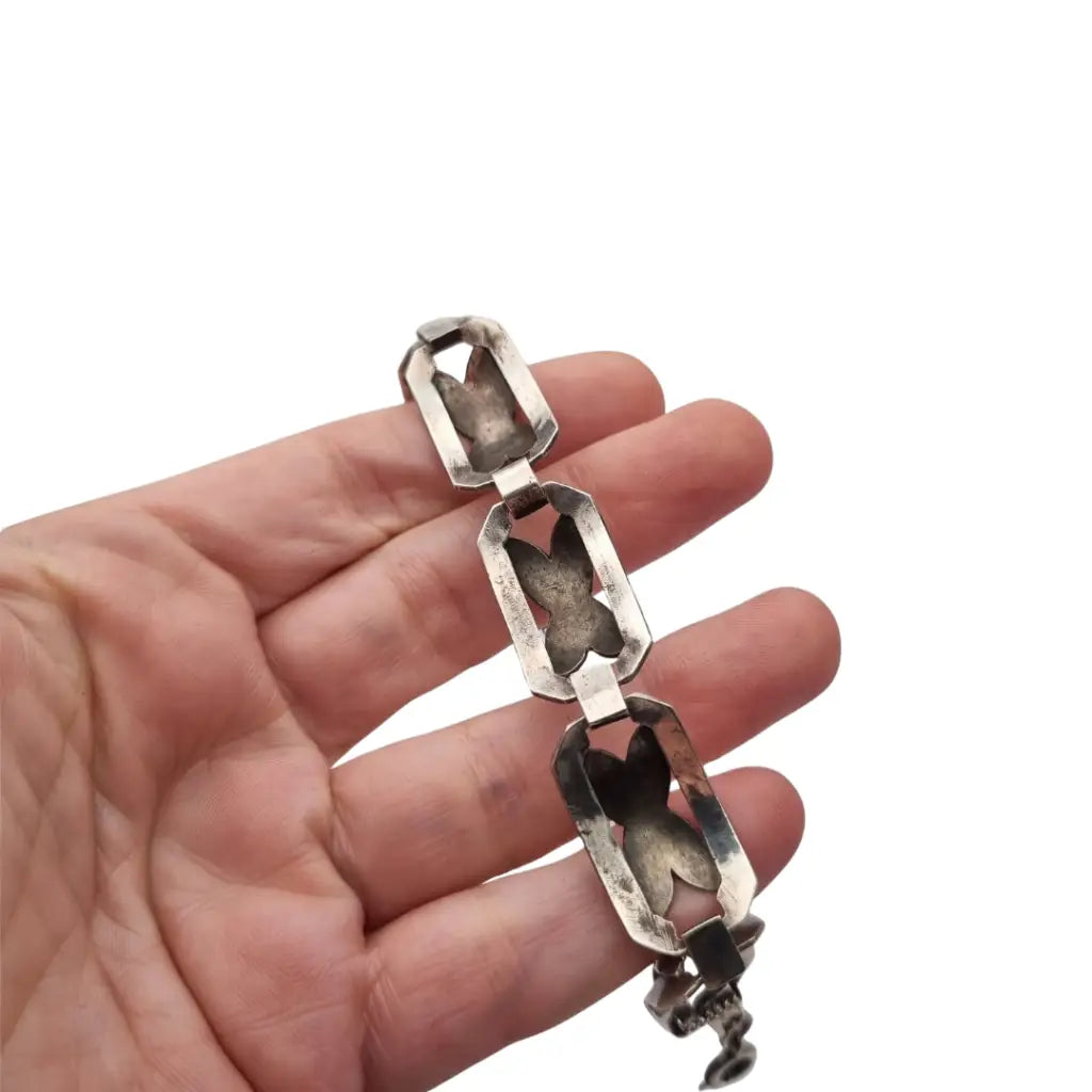 Pulsera Art Decó tardío en plata y vistas de oro años 40-50 eslabones calados
