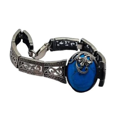 Pulsera boho de plata con piedra azul para mujer 1980 regalos originales joyas