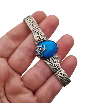 Pulsera boho de plata con piedra azul para mujer 1980 regalos originales joyas