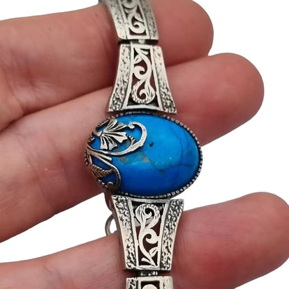 Pulsera boho de plata con piedra azul para mujer 1980 regalos originales joyas