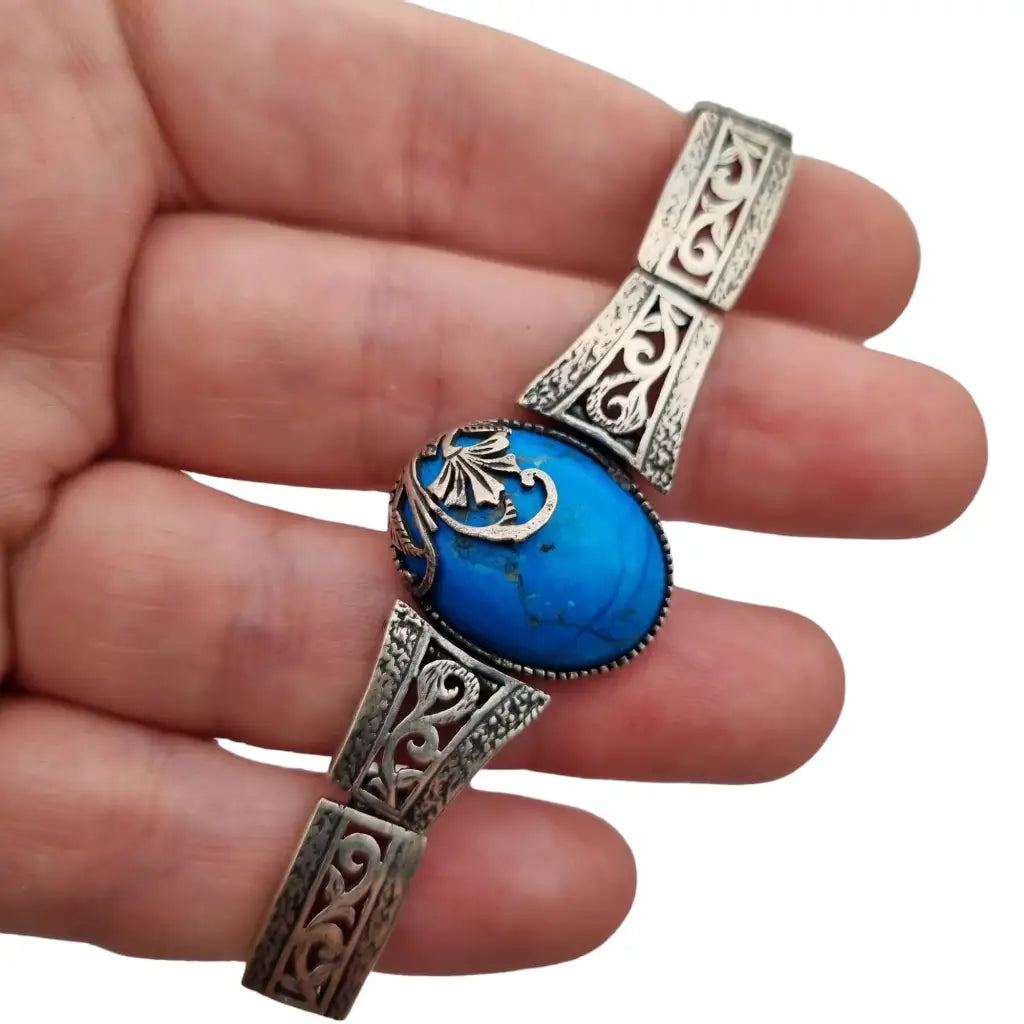 Pulsera boho de plata con piedra azul para mujer 1980 regalos originales joyas