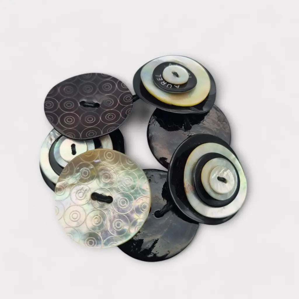 Pulsera de botón nácar diseño vintage AUREL blanco y negro joyería