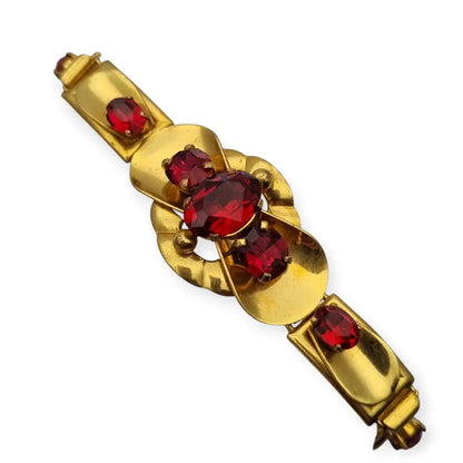 Pulsera Checoslovaca de metal Dorado con Cristales Rojos Circa 1910.