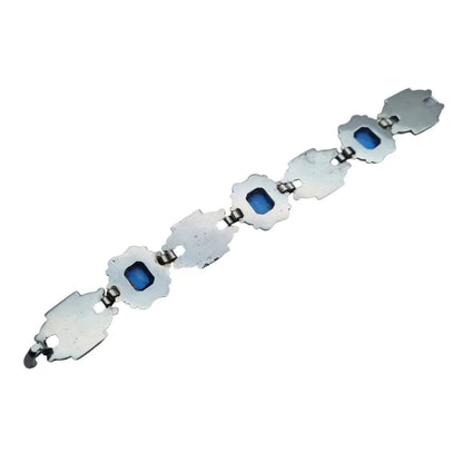 Pulsera art deco azul pulsera de tono plateado antiguo para mujer regalos