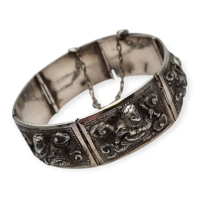 Pulsera de plata victoriana angloindia con seis deidades budistas joyería